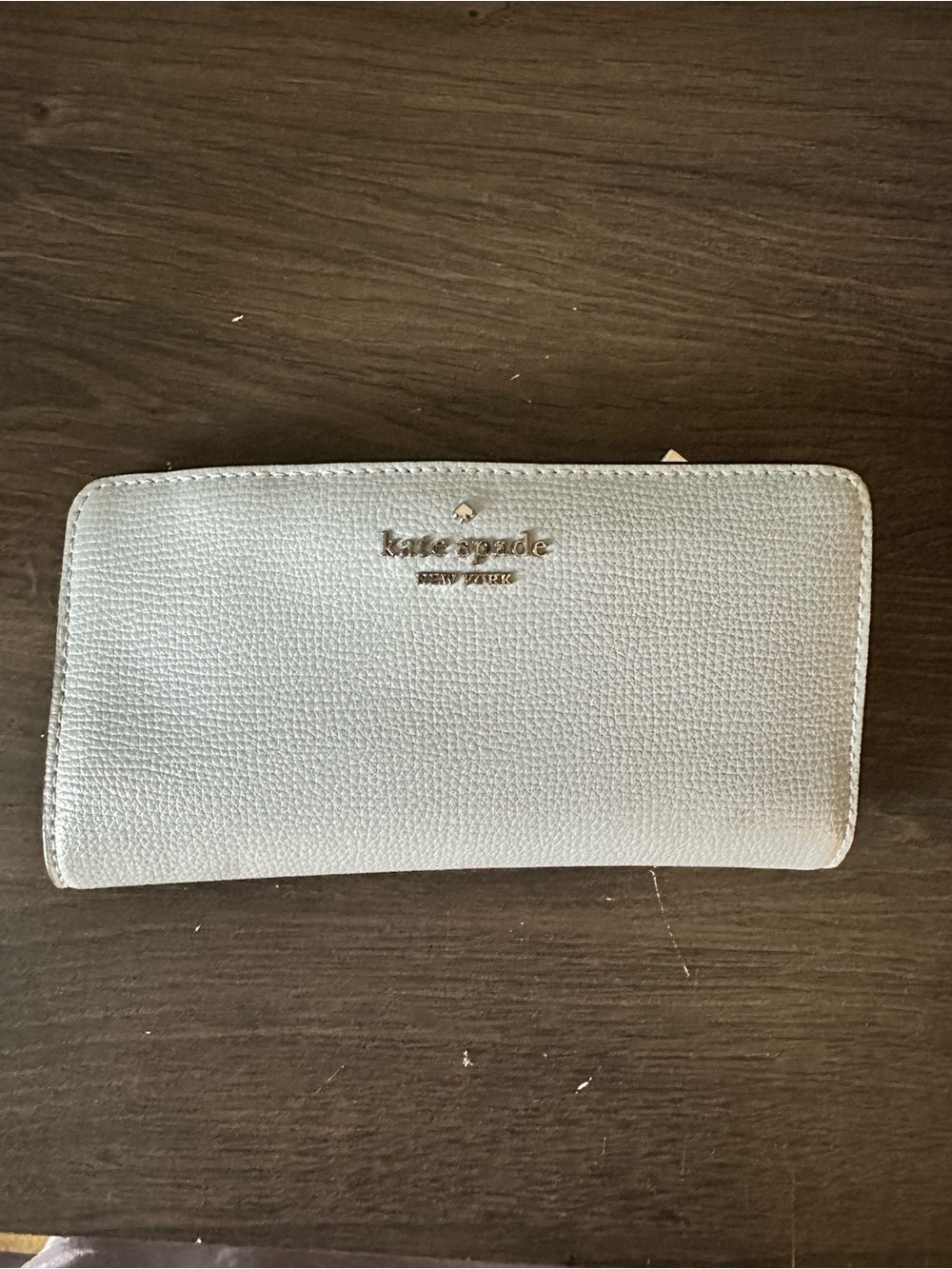 kate spade Light Blue Zip-Around Pebbled Wallet